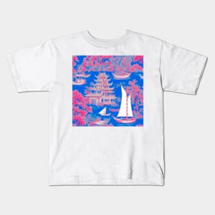 Blue and red traditional chinoiserie Kids T-Shirt